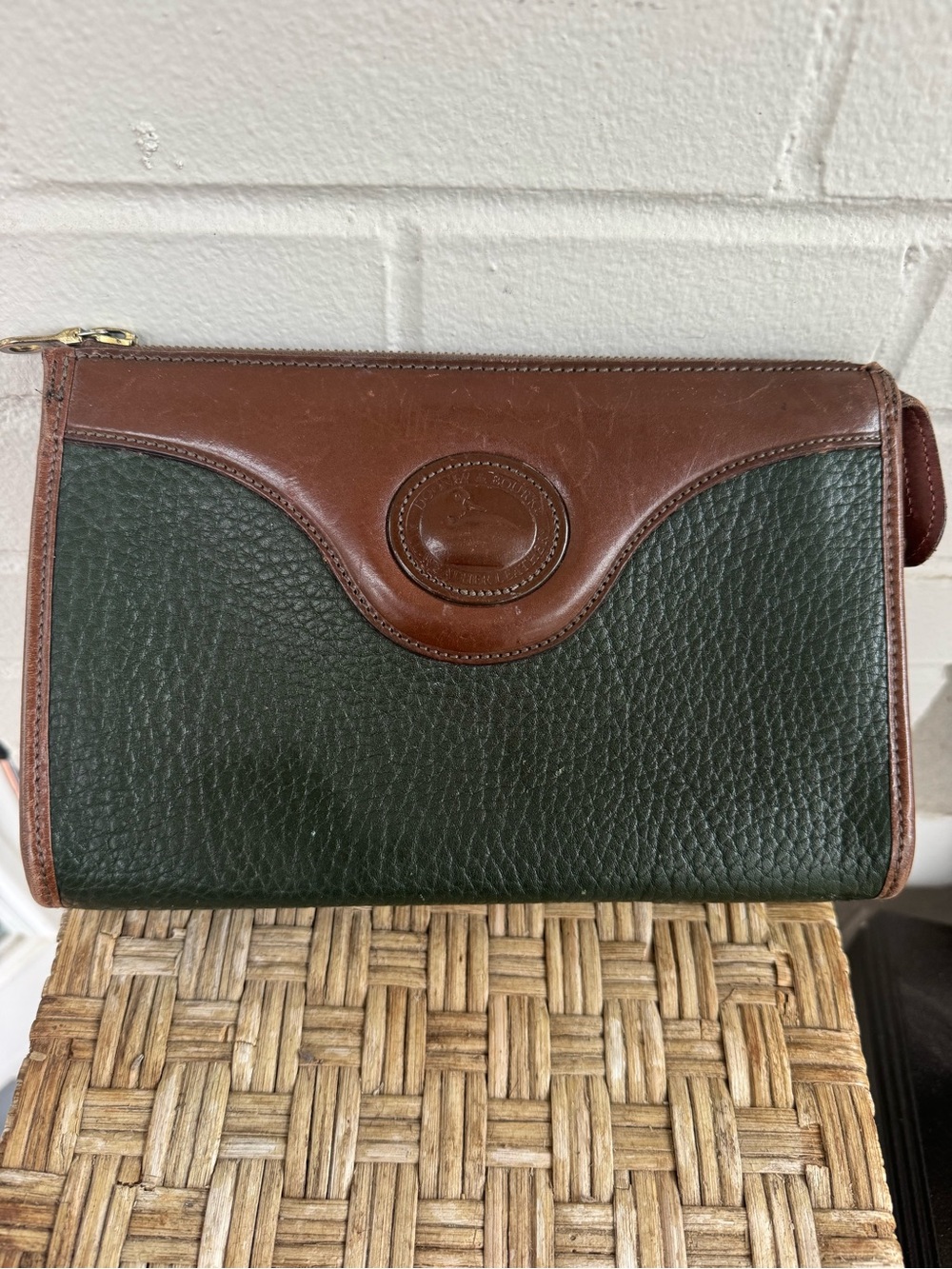 *Vintage Dooney & Bourke Hunter Green & Brown Pebble All Weather Bag Purse